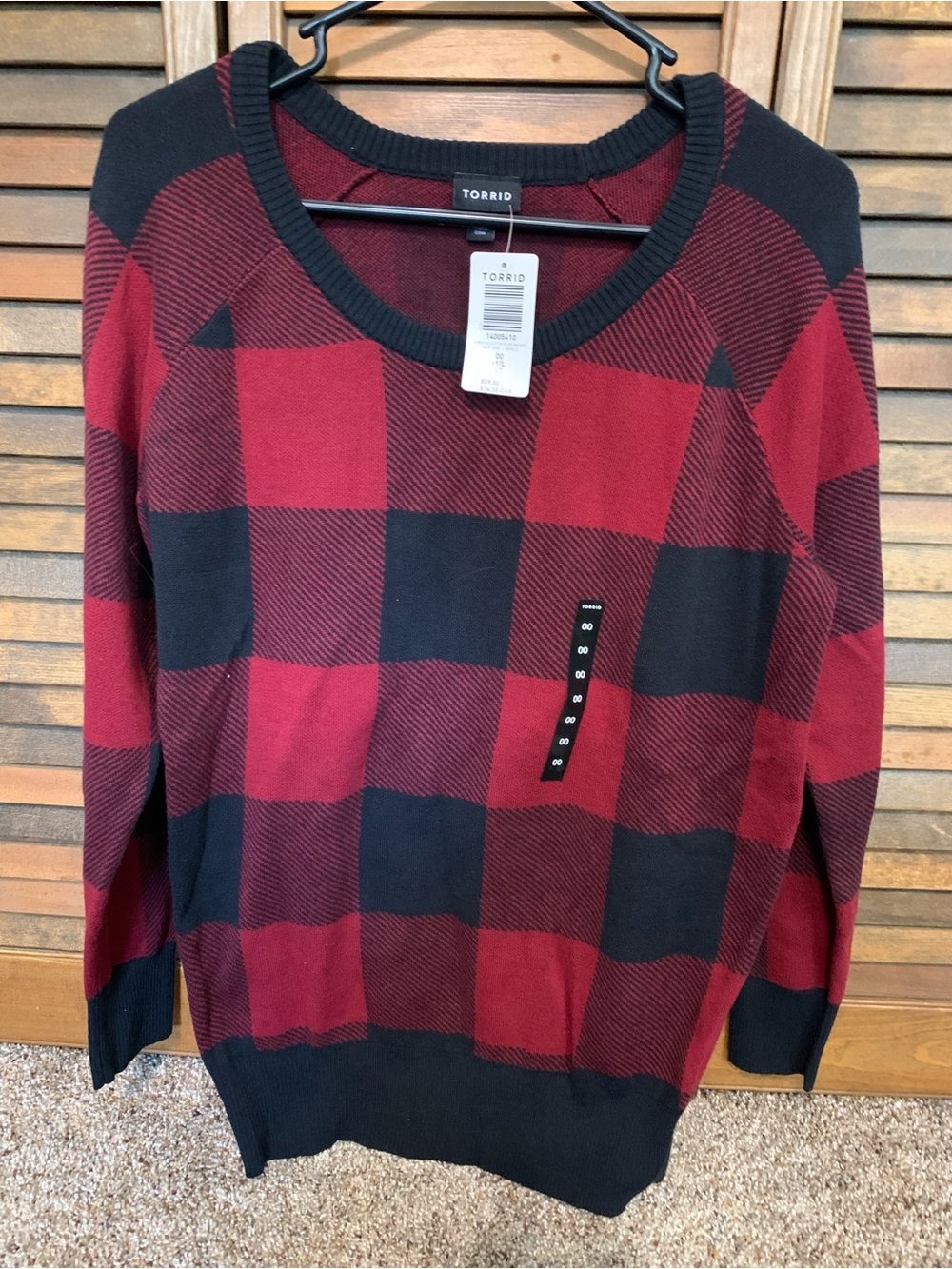 torrid Red and Black Plaid Crewneck Sweater